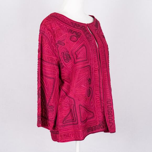 Embroidered Wearable Art Jacket Berry MEDIUM Abstract Bohemian Boho Southwestern - Picture 8 of 9